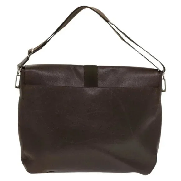 BVLGARI Shoulder Bag Leather Brown Silver Auth